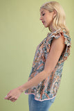 Floral Paisley Ruffle Sleeve Top | Blush Mix