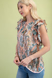 Floral Paisley Ruffle Sleeve Top | Blush Mix