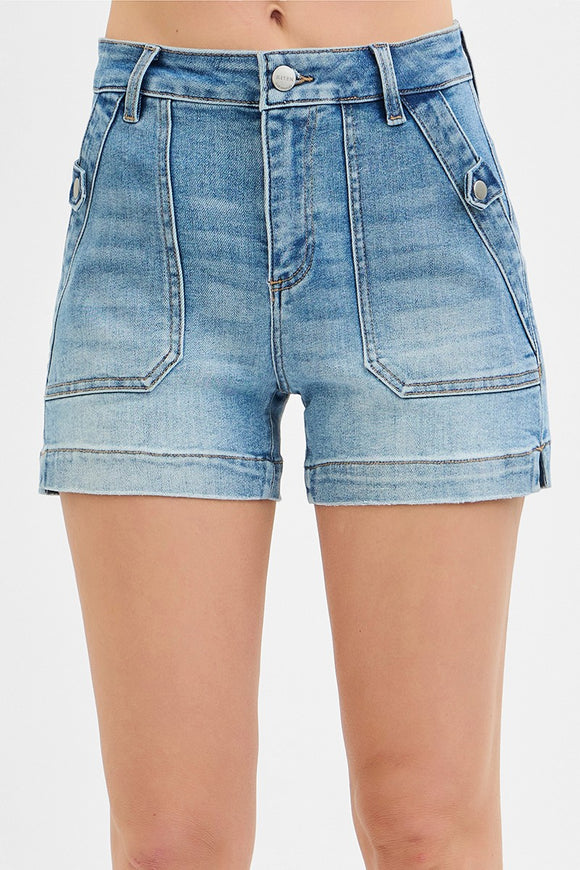 Risen Denim Shorts | High Rise Patch Pocket