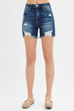 Risen Denim Shorts | High Rise Mid Thigh Distressed