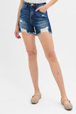 Risen Denim Shorts | High Rise Mid Thigh Distressed