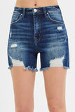 Risen Denim Shorts | High Rise Mid Thigh Distressed