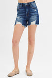 Risen Denim Shorts | High Rise Mid Thigh Distressed