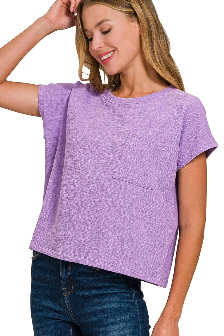 Cotton Slub Boxy Crop Top | Lavender