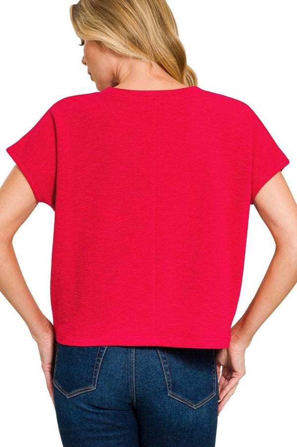 Cotton Slub Boxy Crop Top | Red