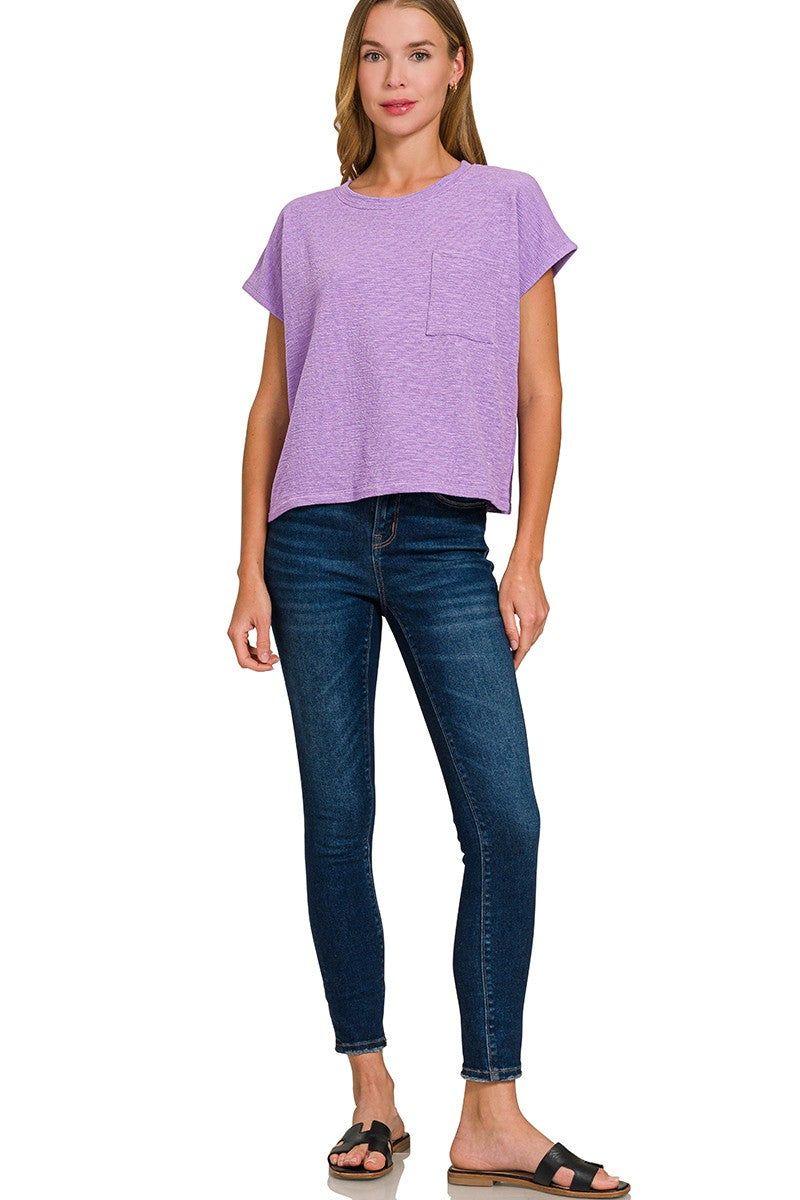 Cotton Slub Boxy Crop Top | Lavender