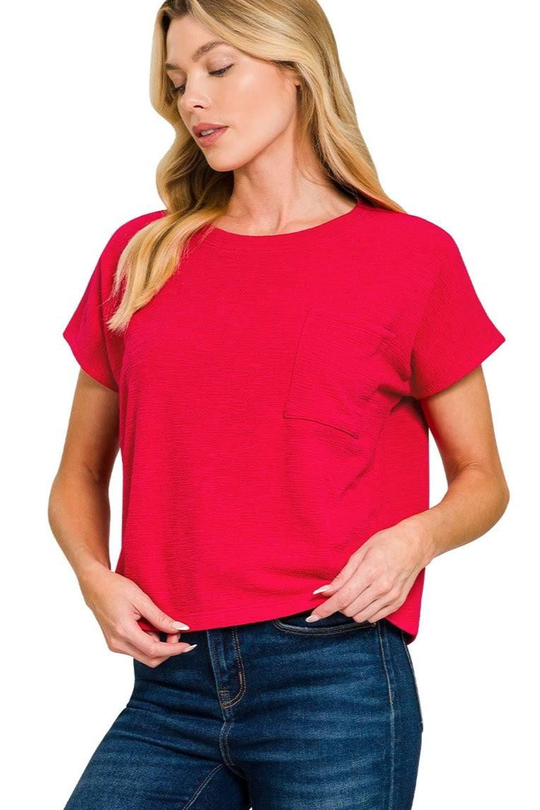 Cotton Slub Boxy Crop Top | Red