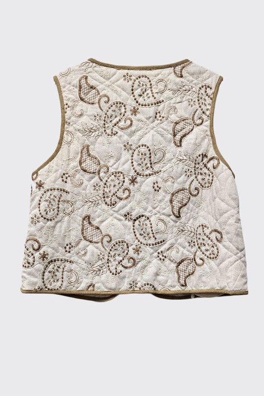 Quilted Embroidered Detailed Vest | Natural