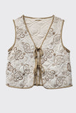 Quilted Embroidered Detailed Vest | Natural