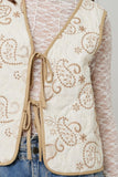 Quilted Embroidered Detailed Vest | Natural