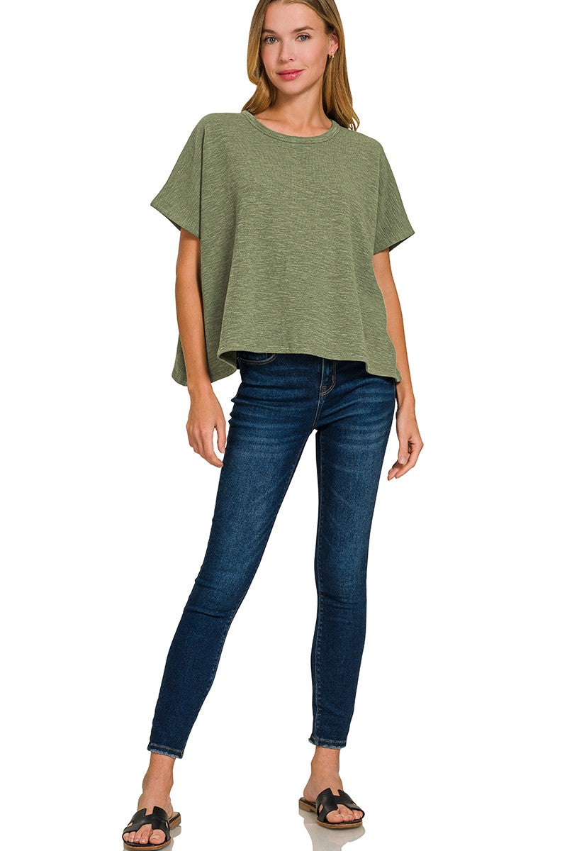 Cotton Slub Boxy Top | Olive