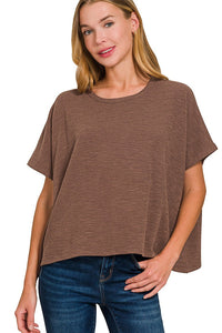 Cotton Slub Boxy Top | Brown