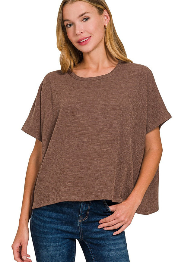 Cotton Slub Boxy Top | Brown