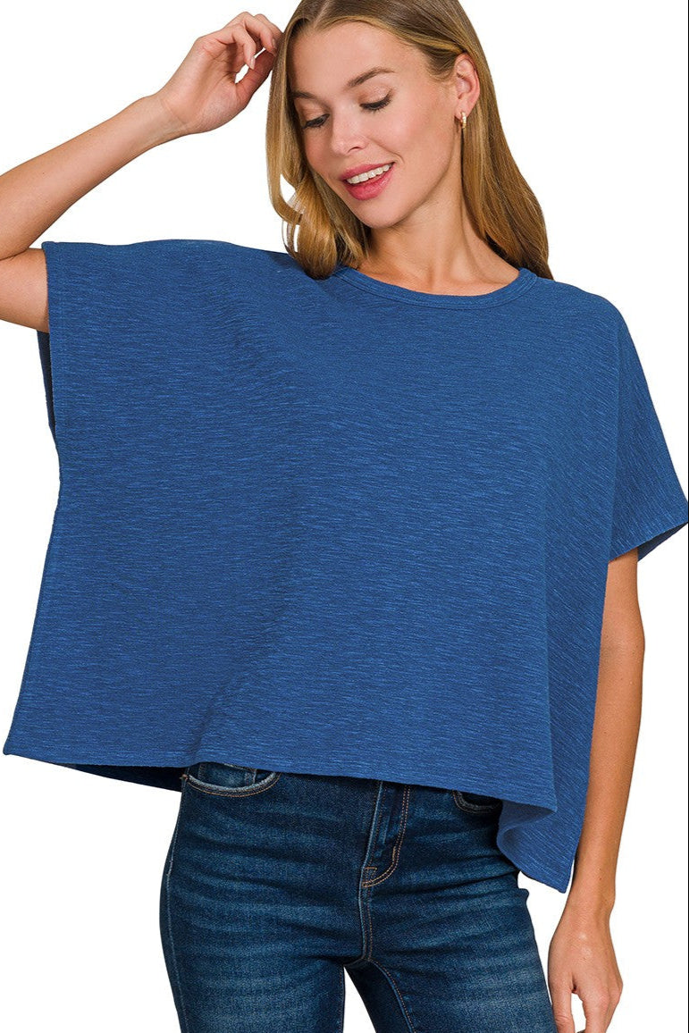 Cotton Slub Boxy Top | Blue