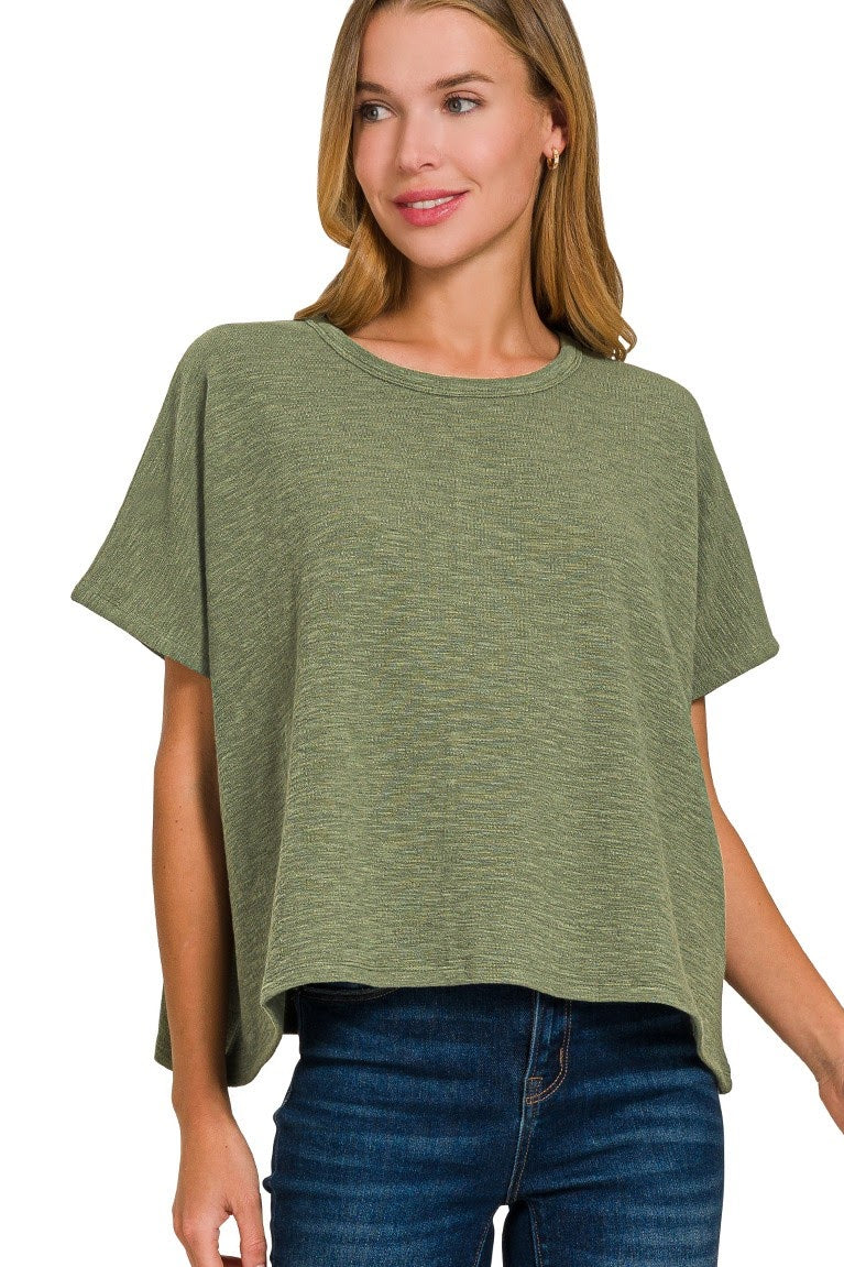 Cotton Slub Boxy Top | Olive
