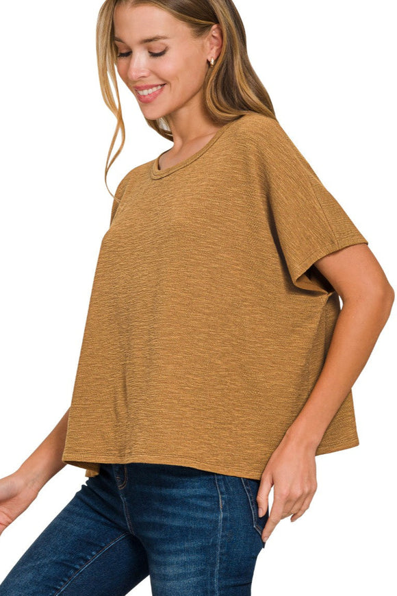 Cotton Slub Boxy Top | Camel