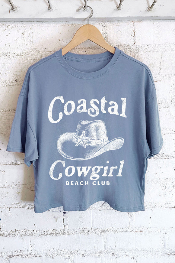 Coastal Cowgirl Beach Club Midi Crop Tee | Indigo Blue