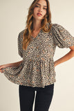 Leopard Floral Peplum Top | Oatmeal