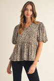 Leopard Floral Peplum Top | Oatmeal