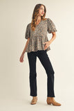 Leopard Floral Peplum Top | Oatmeal