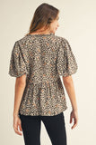 Leopard Floral Peplum Top | Oatmeal