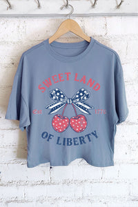 Sweet Land Of Liberty Midi Crop Tee | Indigo Blue