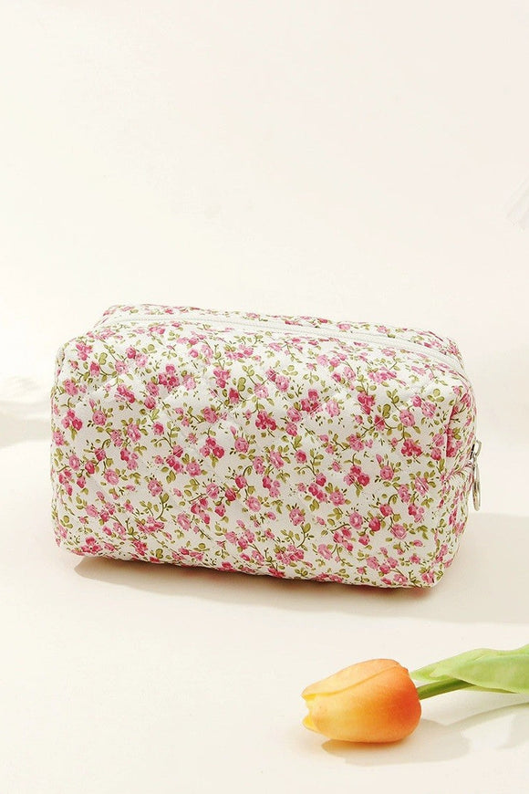 Ditsy Floral Quilted Cosmetic Bag | Pink