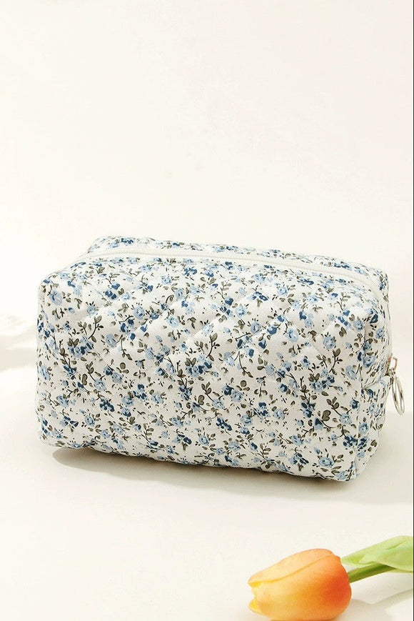 Ditsy Floral Quilted Cosmetic Bag | Blue
