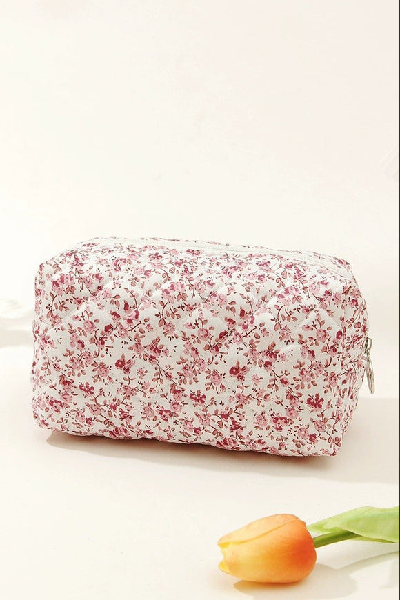 Ditsy Floral Quilted Cosmetic Bag | Rose