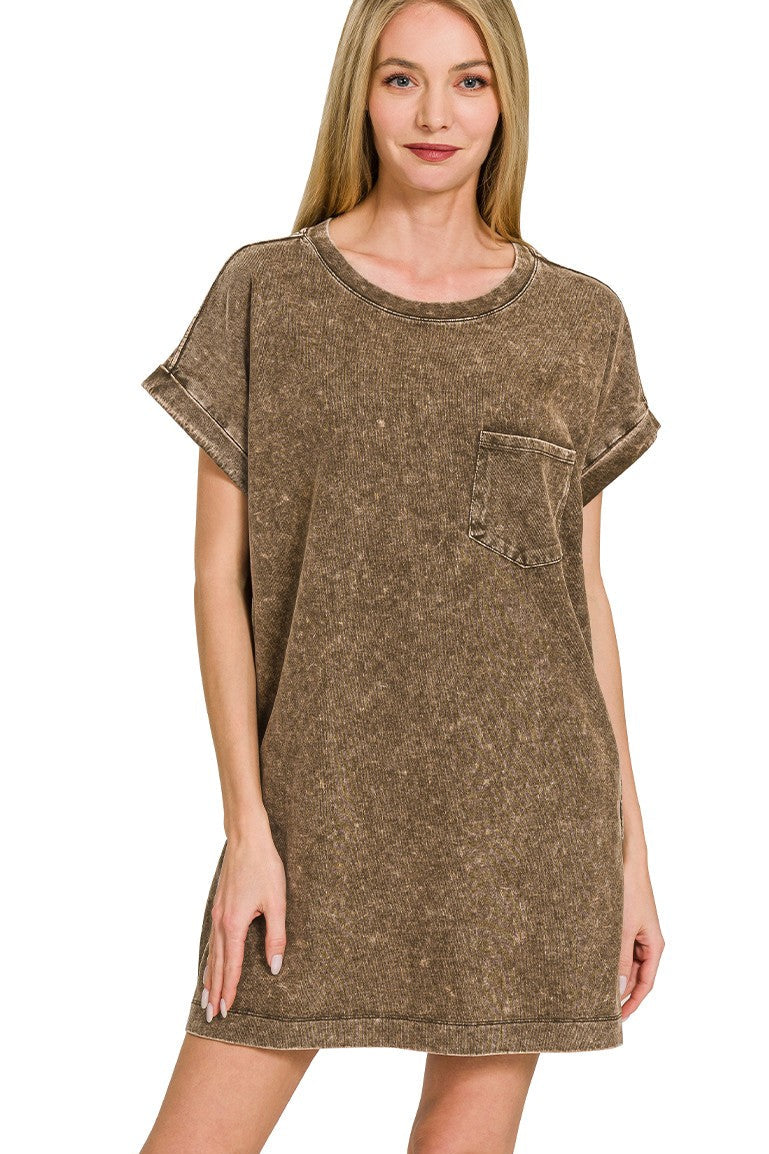Washed Cotton T-Shirt Dress | Brown
