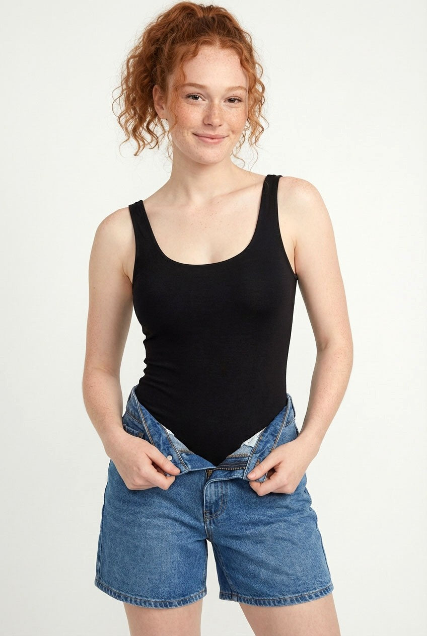 Scoop Neck Tank Bodysuit | Black