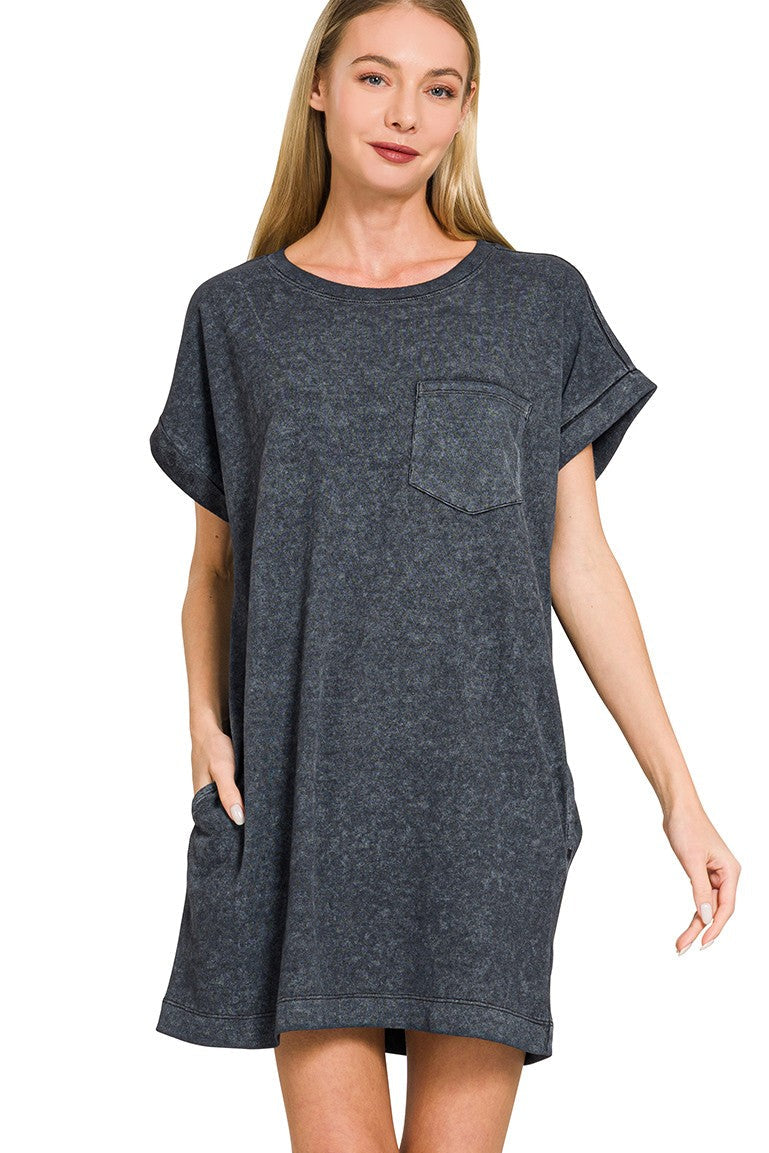 Washed Cotton T-Shirt Dress | Black
