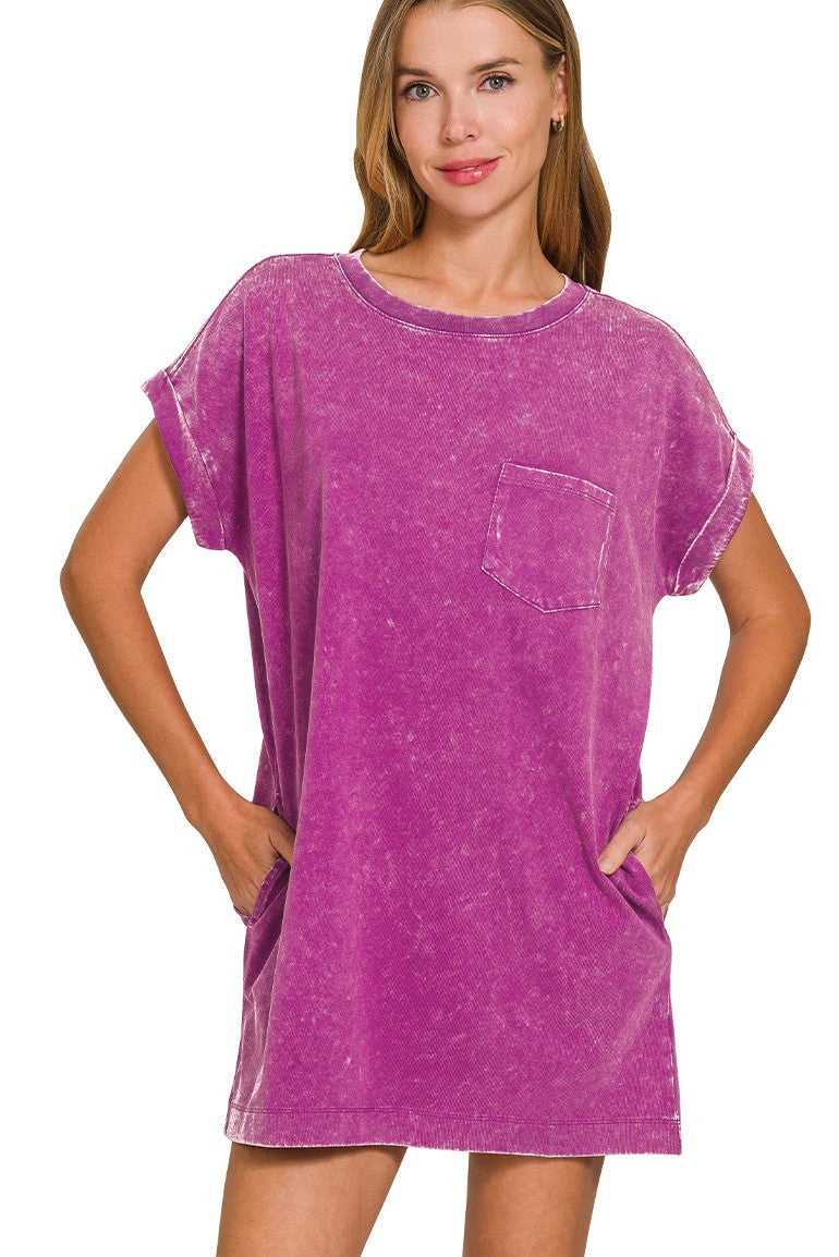 Washed Cotton T-Shirt Dress | Plum