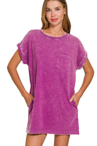 Washed Premium Cotton T-Shirt Dress | Plum