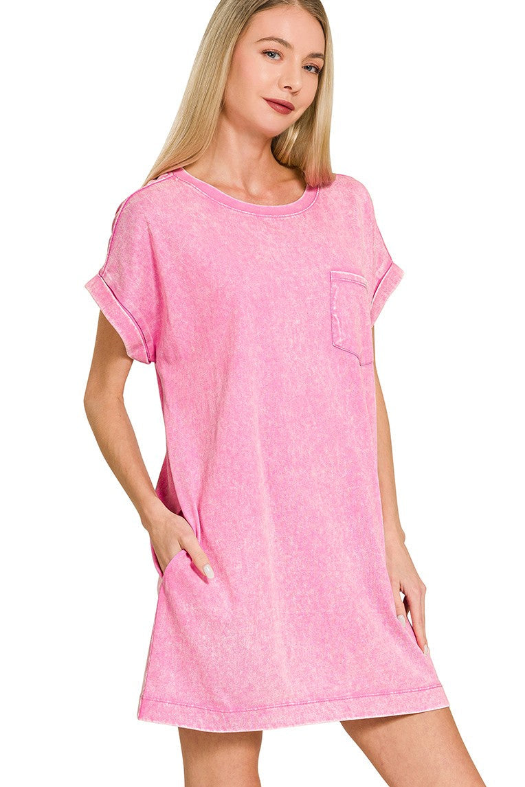 Washed Cotton T-Shirt Dress | Candy Pink