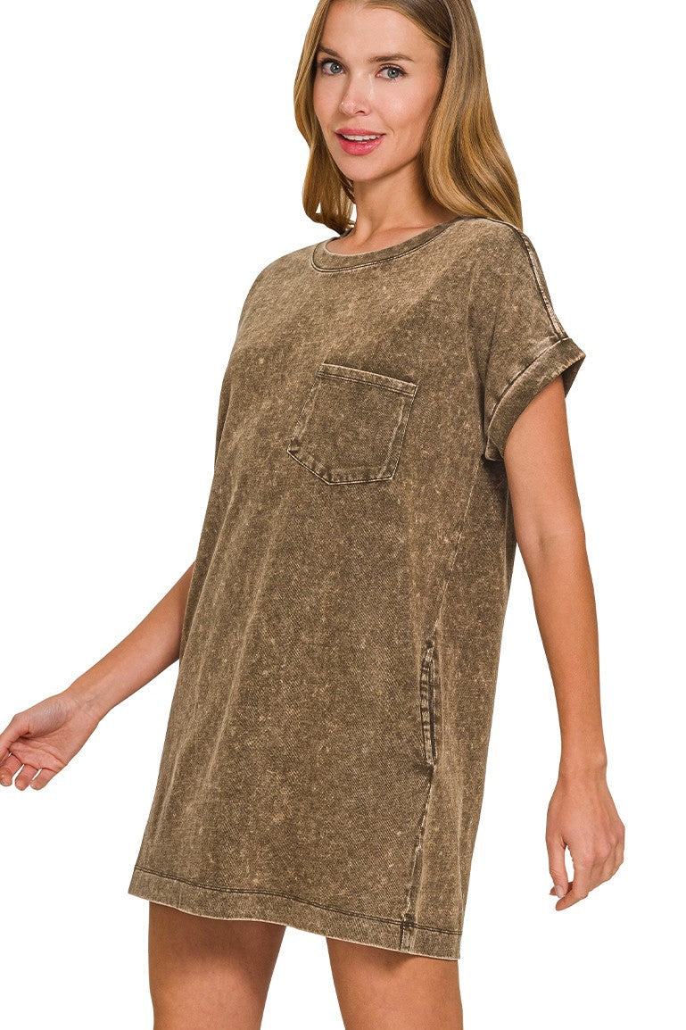 Washed Cotton T-Shirt Dress | Brown
