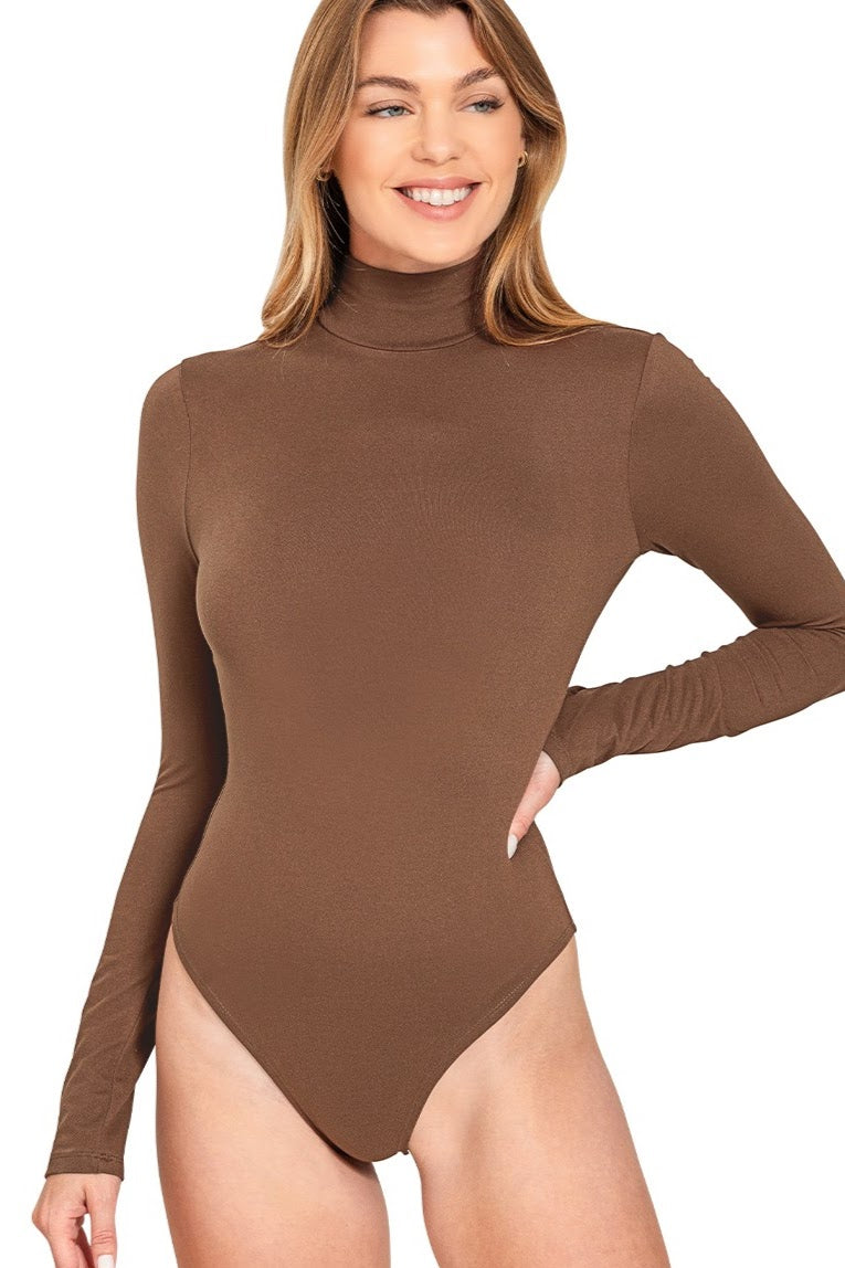 Mock Neck Long Sleeve Bodysuit | Brown