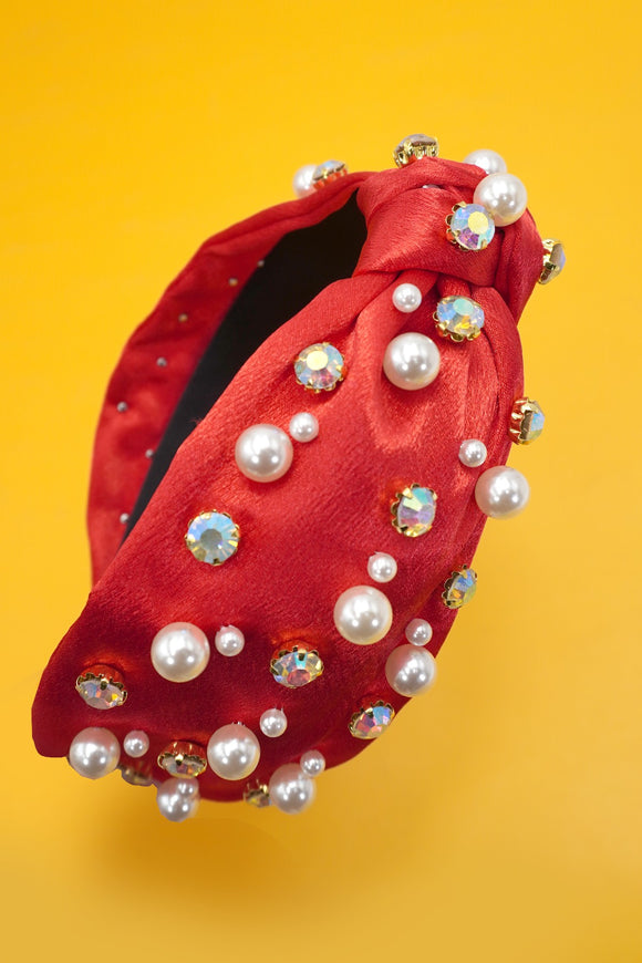 Red Pearl AB Crystal | Christmas Embellished Headband