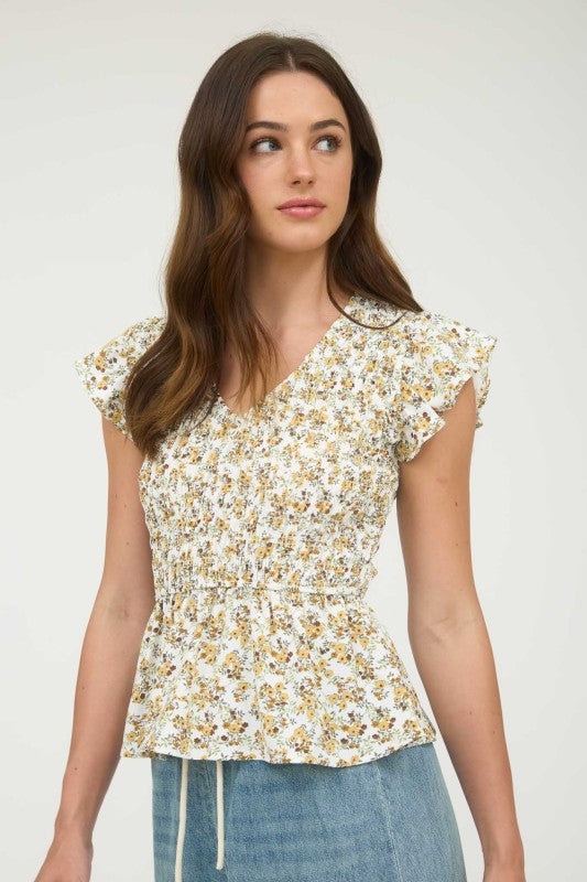 Floral Smocked Top | Cream