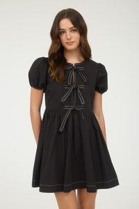 Bow Detail Puff Sleeve Dress | Black