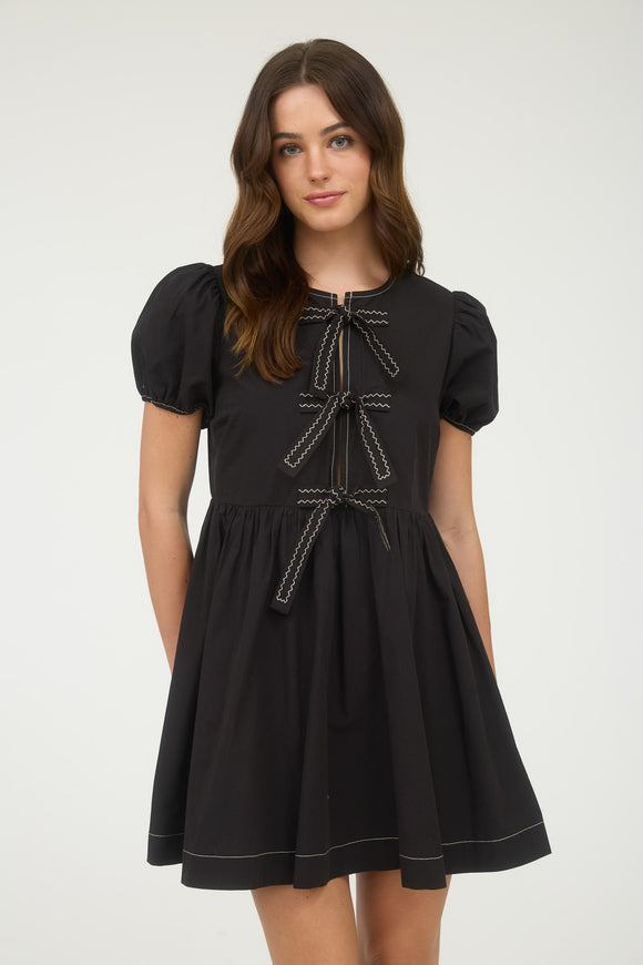 Bow Detail Puff Sleeve Dress | Black