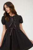 Bow Detail Puff Sleeve Dress | Black