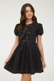 Bow Detail Puff Sleeve Dress | Black