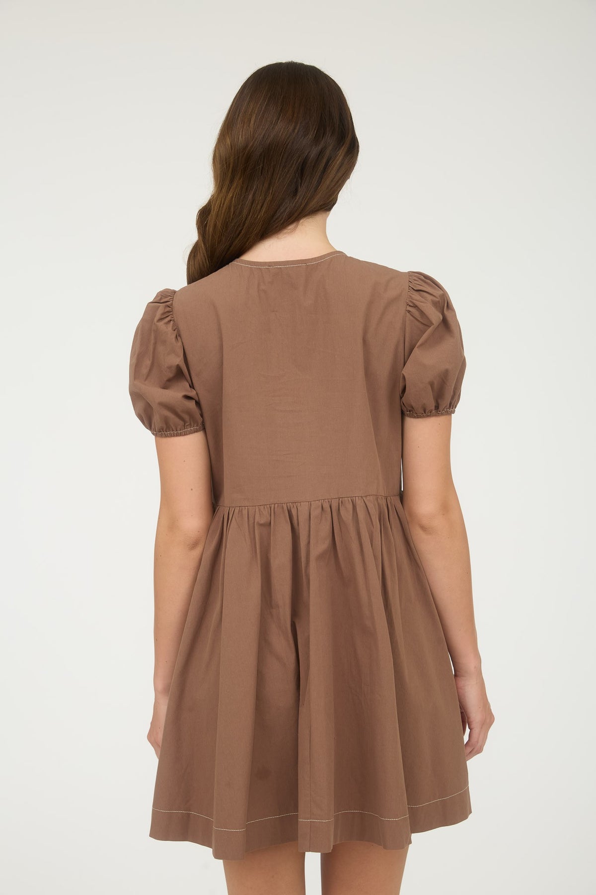 Bow Detail Puff Sleeve Dress | Brown