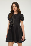 Bow Detail Puff Sleeve Dress | Black
