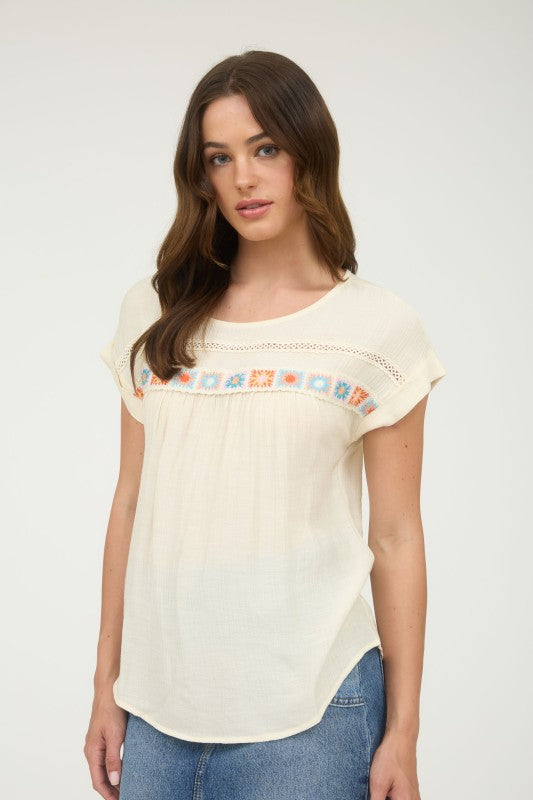 Crochet Floral Detail Top | Natural
