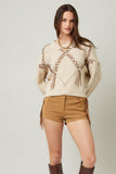 Braided Leather Tassel Knit Sweater | Natural