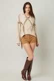 Braided Leather Tassel Knit Sweater | Natural