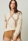 Braided Leather Tassel Knit Sweater | Natural
