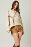 Braided Leather Tassel Knit Sweater | Natural